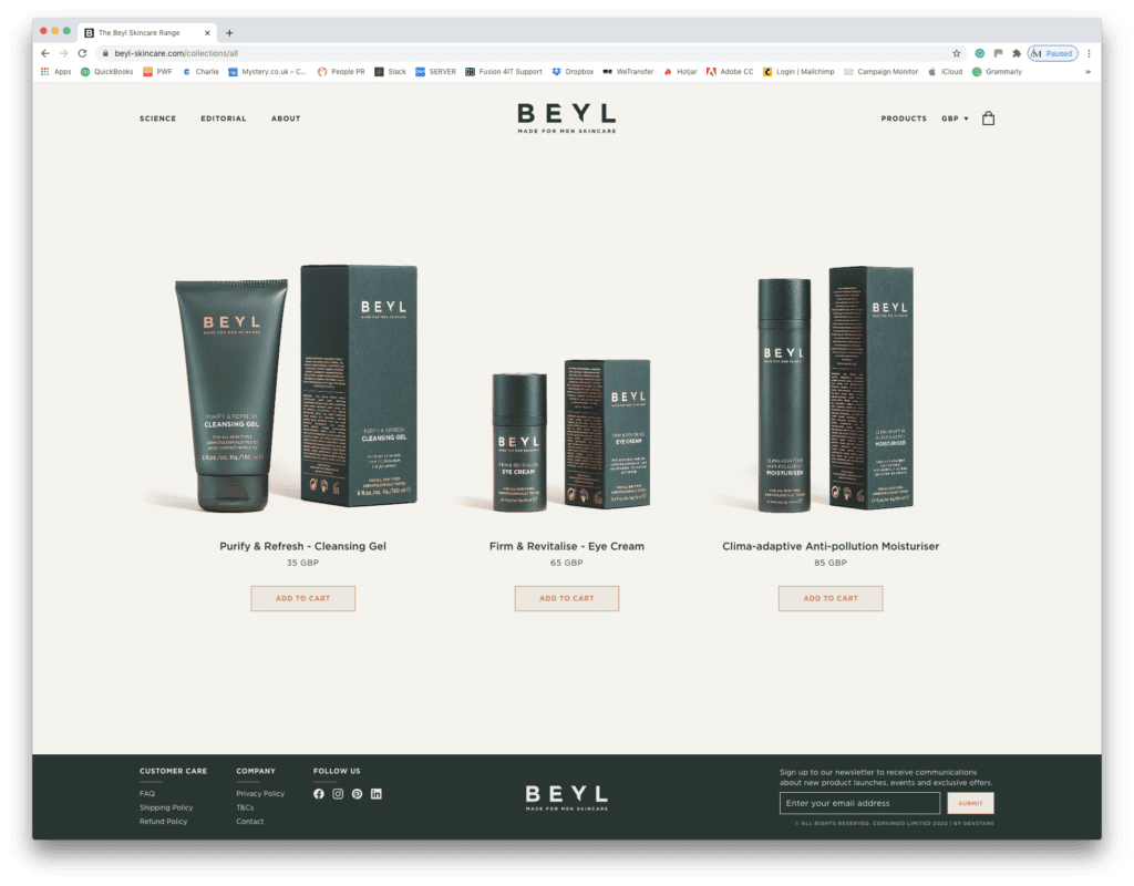 Beyl Skincare Bespoke Shopify Theme Design