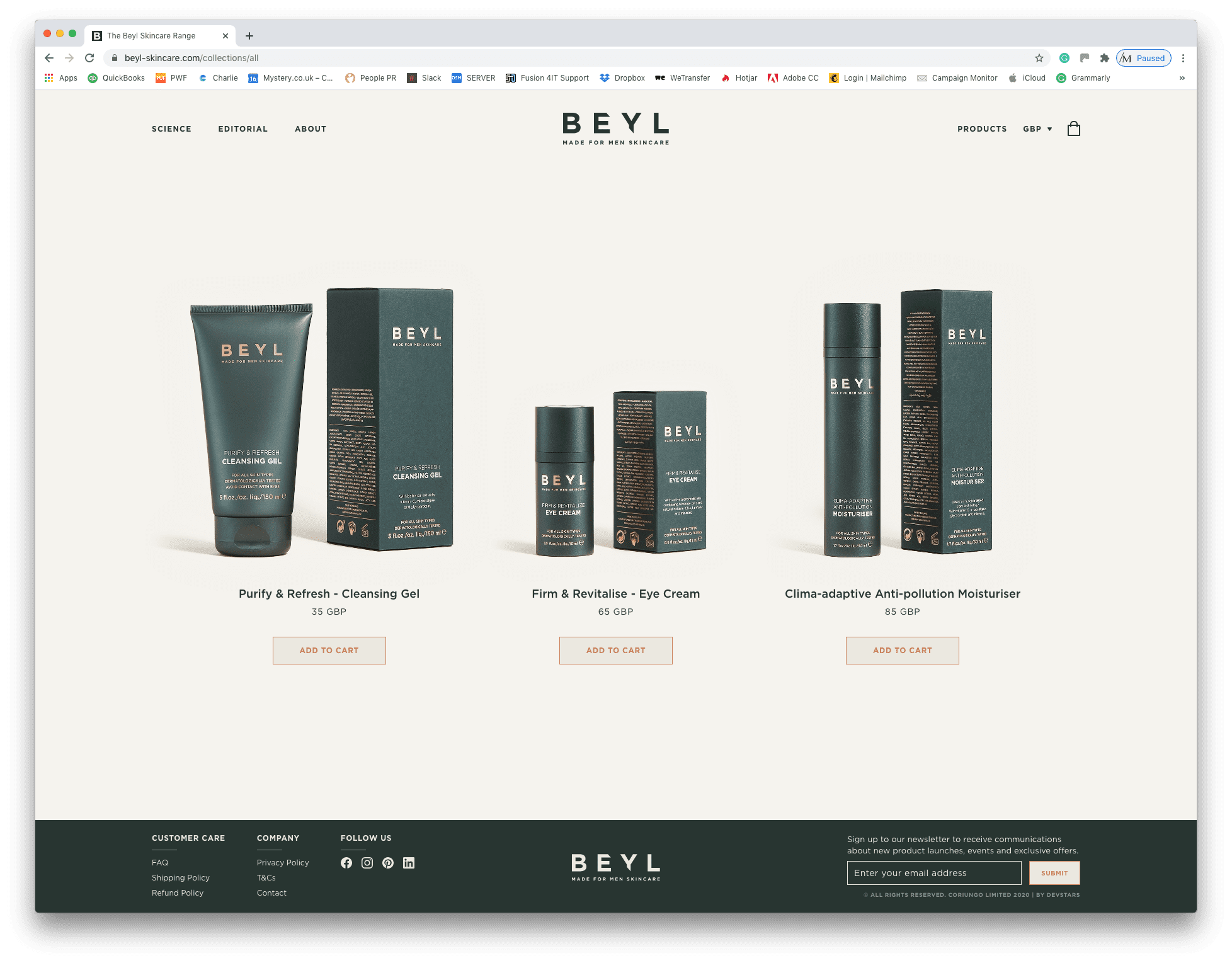 Beyl Skincare Bespoke eCommerce Shopify Theme Design