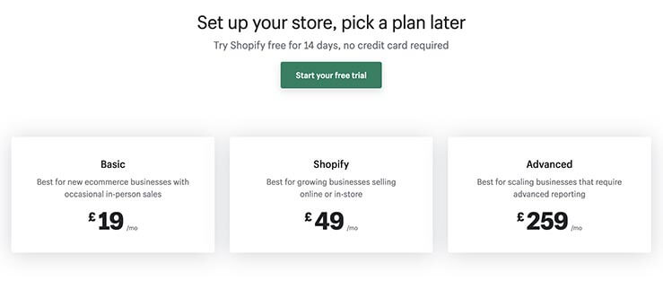 Shopify Store Price Plans